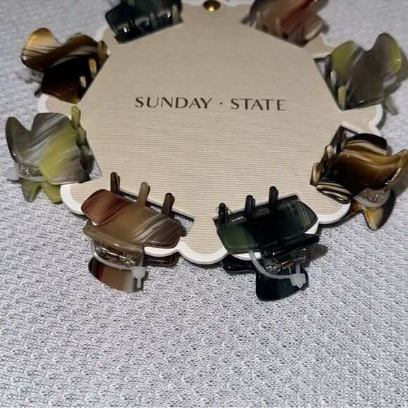 Sunday State Shades of Brown Green Gray Marble Claw Clips set of 8 - Picture 3 of 5